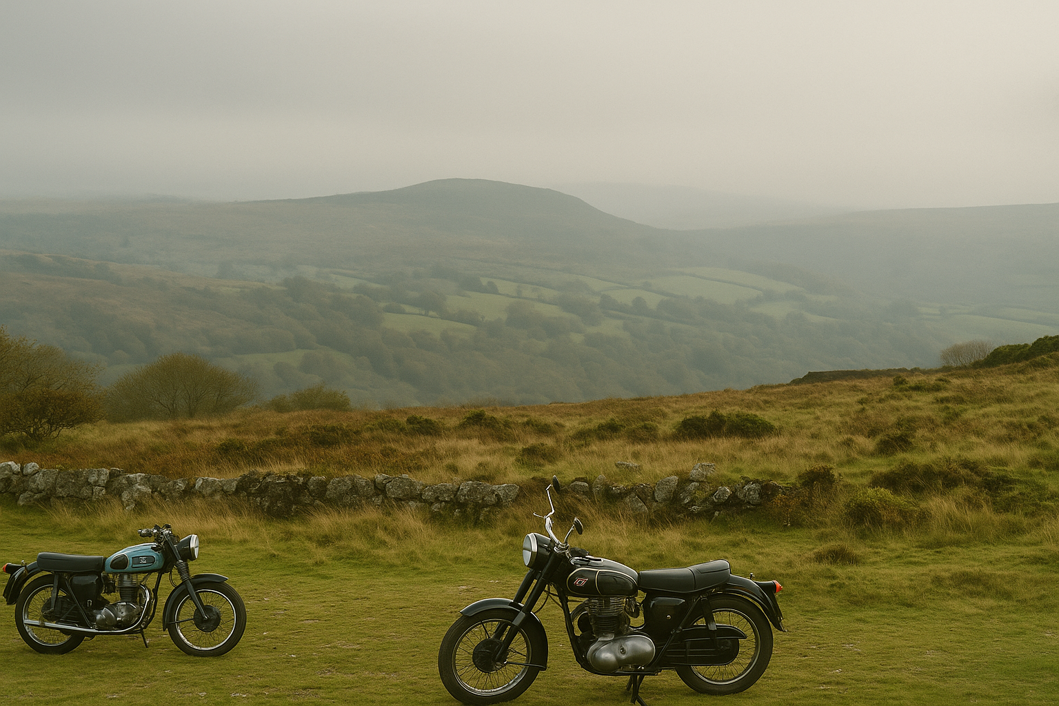 Classic AJS and Matchless motorcycles on Dartmoor